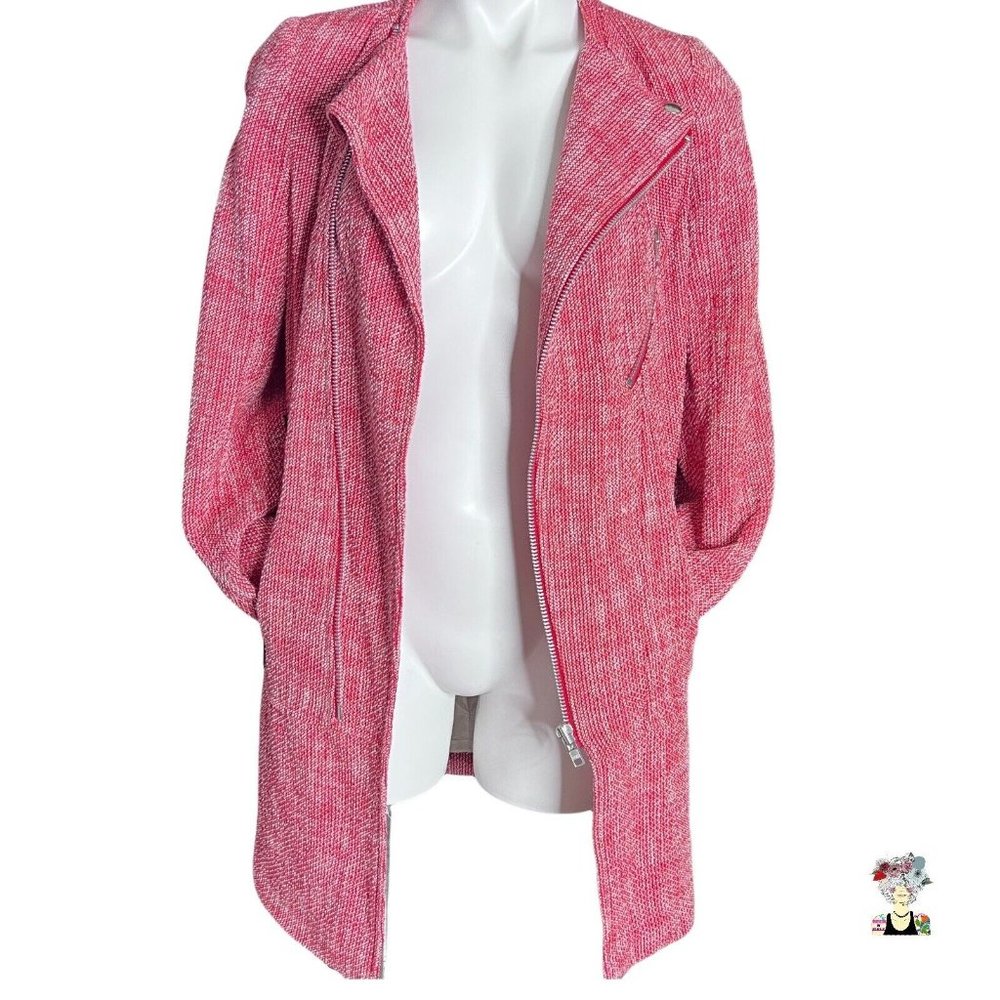 Vintage Belaire Red White Tweed Zip Up Sweater Coat  Metal Zippers Pockets S - Picture 3 of 12